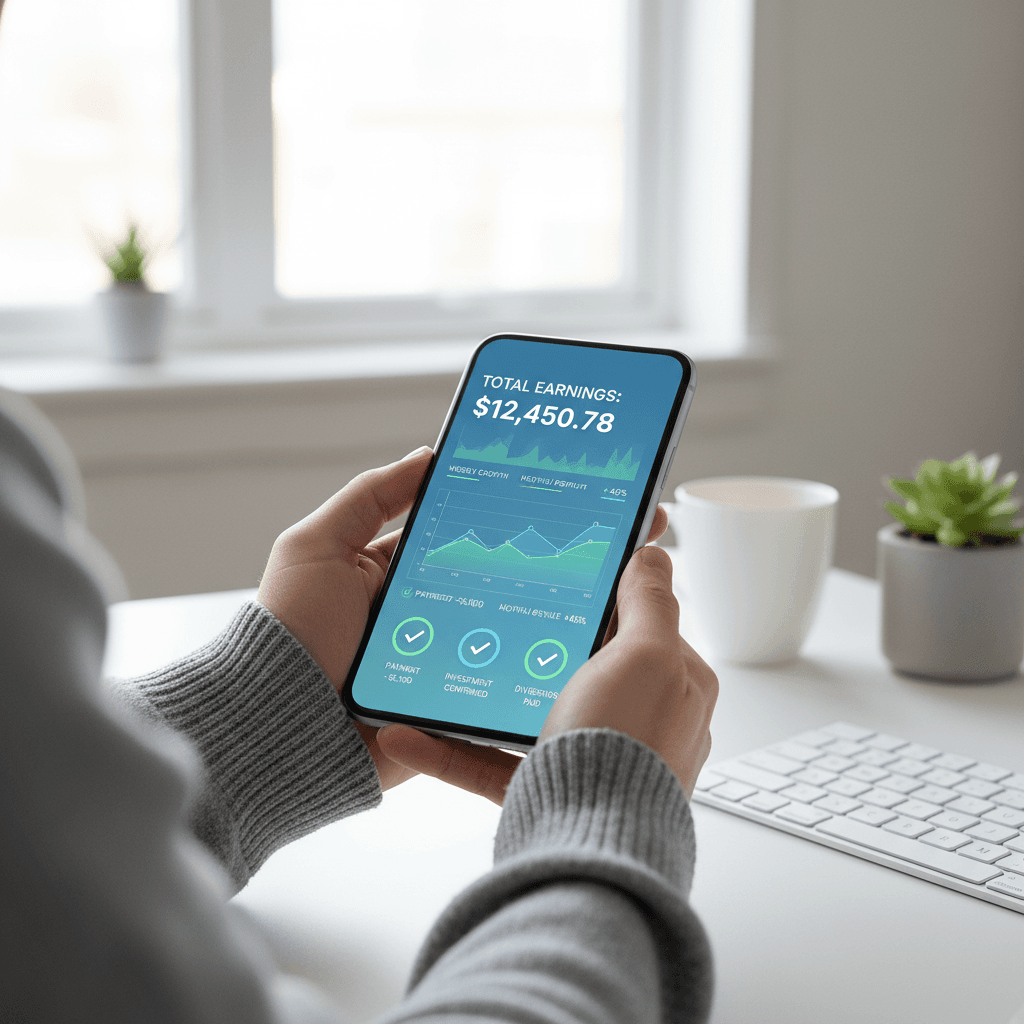 CreativeShield platform showing instant payouts and earnings on mobile device