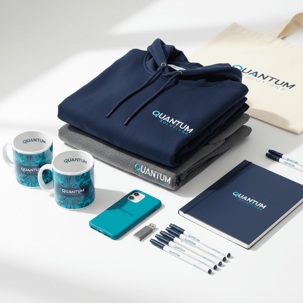 Branded merchandise products ready for sale